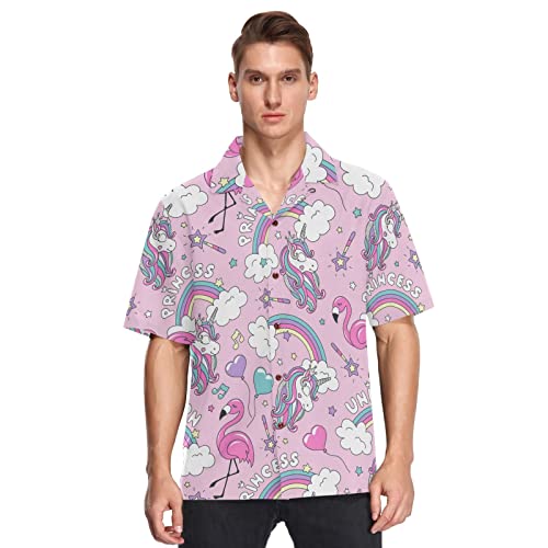 ATOurDealss Chemise hawaïenne à manches courtes pour homme, chemises de plage hawaïennes pour l'été, M-XXL XXL, 04 Licorne Flamant Rose, M