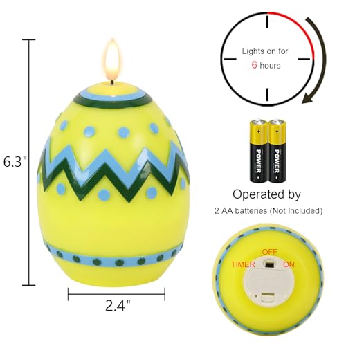 Image of Easter Flameless Candles Battery Operated with 6 Hour Timer Battery Operated Real Wax Color Painted Easter Egg Shaped LED Flickering Candles Dinner Spring Holiday Decor(Yellow, 2.4 inchD x 6.3 inchH)