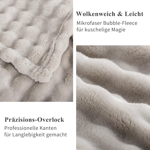 RUIKASI Bubble Decke Kuscheldecke Flauschig Beige - 150x200cm Sofadecke & Couchdecke aus Plüsch, Warme Fleece für Wohnzimmer Deko Blanket, Dicke Wohndecke