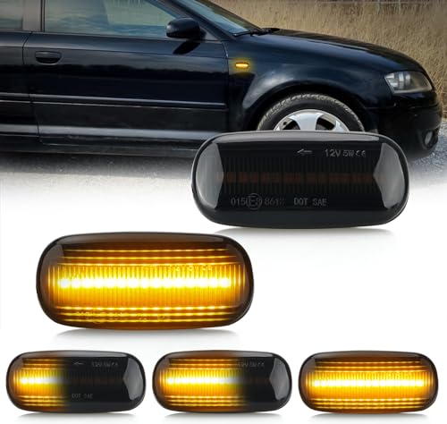 D-Lumina LED Side Marker Turn Signal Lights Assembly Smoked Lens Sequential Blink Amber for Au-di A4 S4 B6 B7 A6 S6 C5 A8 TT Front Fender Dynamic Side Marker Lamp, Replace OEM Sidemarkers, Pack of 2