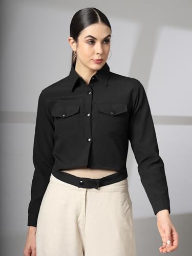 Image of CHKOKKO Solid Crop Jackets for Women stylish latest Long Sleeve Stylish Winter Shirt Jacket Casual Outerwear for Office