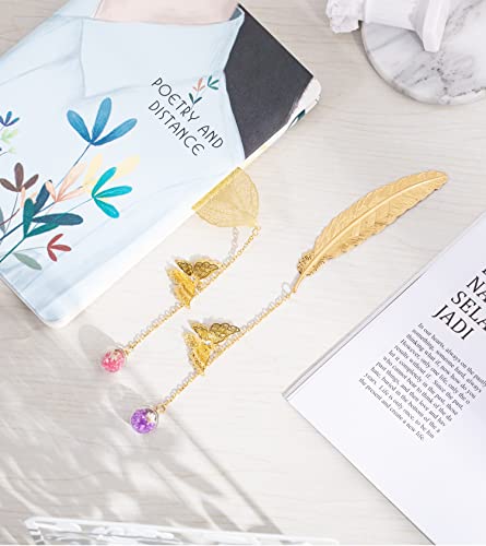 Arycki Metal Leaf And Feather Bookmark,2 Pack, With 3D Butterfly Pendant,Valentine's Day,Mothers Day,Thanksgiving,Graduation,Gifts For Book Lovers Women Teachers Librarian Readers Female Friends Girls #TOP3