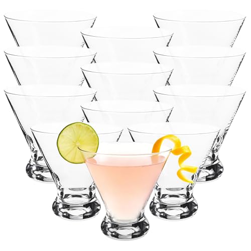 QOWOEO Stemless Martini Glasses Set of 12, 10 Oz Heavy Base Wine Cup Clear