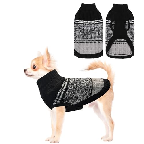 Mihachi Soft Warm Dog & Cat Pullover - Women's & Men's Pet Dogs & Cats Sweater Shirt, Cold Weather Turtleneck with Leash Hole, Black XS