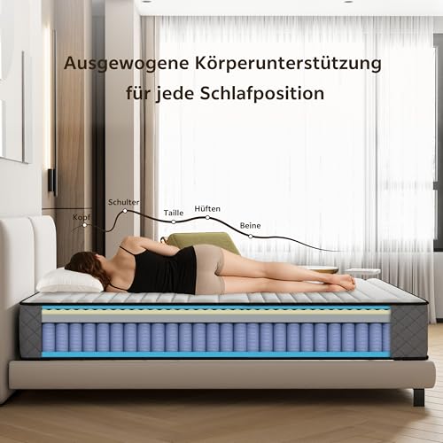 Matoresu Matratze 140x200 Kaltschaum H2 H3 mit Öko-Tex Zertifiziert 25 cm Höhe, 7-Zone Taschenfederkernmatratze mit Memory Foam Bett… – Ansicht 3