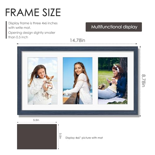 Image of DUENPY 8x14 Collage Picture Frame 4x6 Collage Picture Frame Displays Three 4x6 inch Photos or 8x14 (Without Mat) for Available Horizontal Wall Mounting Display and Vertical Navy Blue