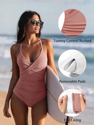 Image of B2prity Women's One Piece Swimsuit Tummy Control Front Cross Bathing Suit
