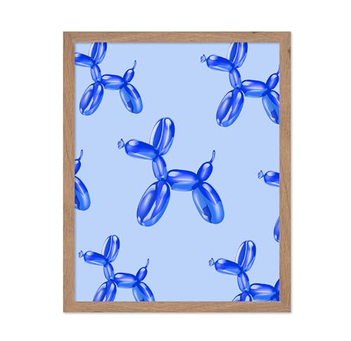 Poster Master Blue Balloon Print - Dog Poster - Pop Art - Modern Trendy Wall Design - Housewarming Gift for Men & Women - Great Decor for Bedroom, Living Room or Dorm - 11x14 Beige Framed