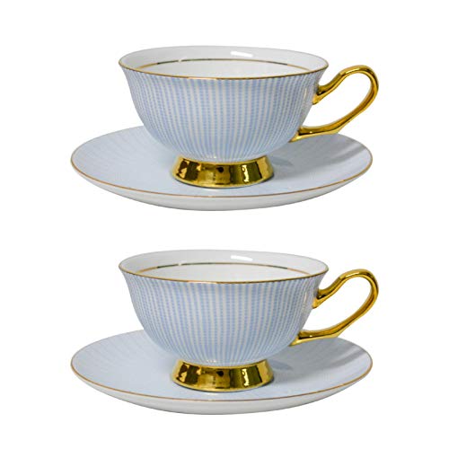 Teacups and Saucers Sets 2 Pack Bone China Coffee Cups 68Oz Fine Dining for HomeUse Display andHoliday Gift for Family or Friends