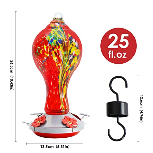 Hummingbird Feeder, Digipettor Hand Blown Glass Humming Bird Feeder For Outdoors, 4 Feeding Stations, 25 Fl. Oz With Ant Moat, Hanging Hook, Rope, Brush, Easy To Install Clean, Leak Proof & Rustproof #TOP5
