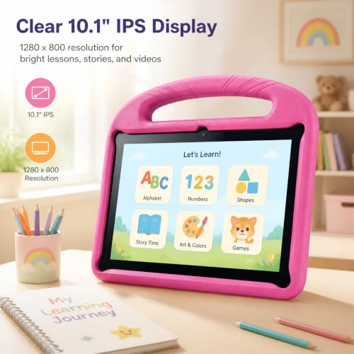 Image of Kids Tablet 10 inch,Android 15 Tablet with EVA Case(Rose Red)