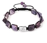 YYUANINGGY Natural Stone Braided Bracelet Yoga 3D Symbol Adjustable Handmade Weave Rope Bangles For Women Men,Amethyst,18cm