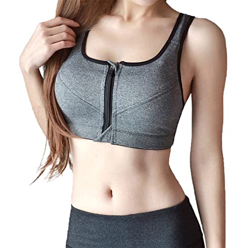 Women's 3 Pack Zip Front Sports Bra Wireless Post-Surgery Bra Active Yoga Sports Bras Medium Support Pad Tank Top Gray #TOP4