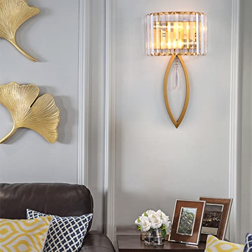 Image of Modern Crystal Wall Light Gold Glass Crystal Wall Sconces Light Mid-Century Vanity Light Indoor Elegant Wall Lighting Fixtures for Bedroom Living Room Hallway Entryway