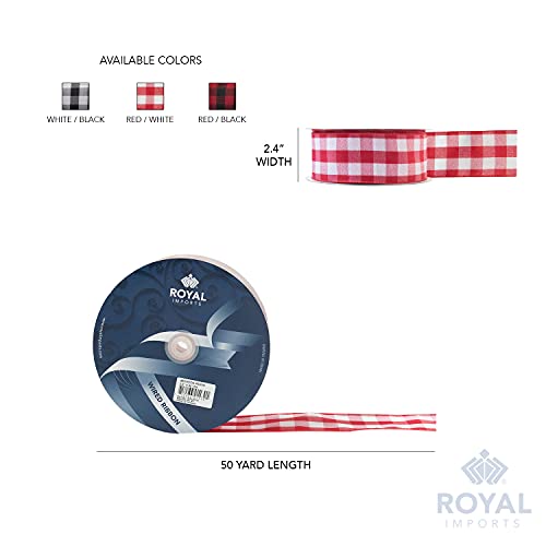 Royal Imports Buffalo Checkered Plaid Christmas Ribbon Wired, Red/White, 2.5" (#40) Gingham Design For Bow Making, Gift Wrapping, Wreaths, Holiday, 50 Yd Roll (150 Ft Spool) #TOP5