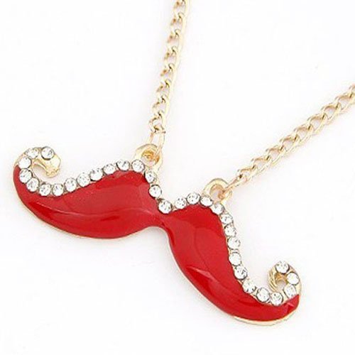 Hot Exquisite Mustache Jewelry Crystal Long Necklace Pendant (Red) From U-Beauty
