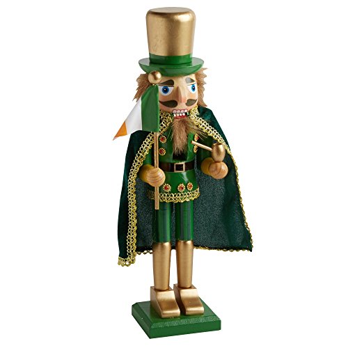 Nantucket Home St. Patrick's Day Caped Leprechaun with Irish Flag and Pipe Wooden Nutcracker, 15-Inch