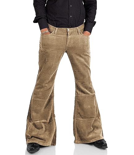 Image of Men's Corduroy Vintage Bell Bottom Pants 70s,Disco Stretchy Flared Pants Fit 60s 70s Outfits for Men,Mens Bell Bottom Jeans.