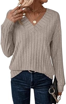 JUSTFASHIONNOW - JUSTFASHIONNOW Womens V Neck Long Sleeve T Shirts Casual Tops (Camel, XL) - Best Deal on Amazon