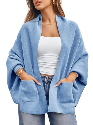 Image of Saodimallsu Womens Open Front Cardigan Batwing Long Sleeve Shawl Chunky Knit Loose Fall Poncho Sweater Coats