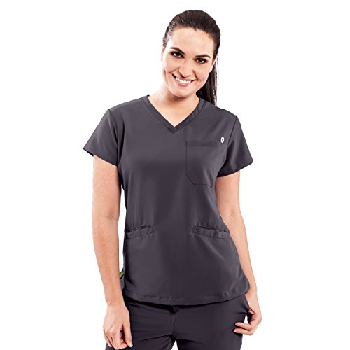 ave Womenâ€™s Medical Scrub Top, Berkeley ave, V-Neck Scrub Shirt, 2 Pockets, Wrinkle Resistant, Great for Nurses, Charcoal, 2X-Large