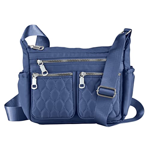 Collections Etc Adjustable Multi Zip Pockets Cross-Body Handbag Navy