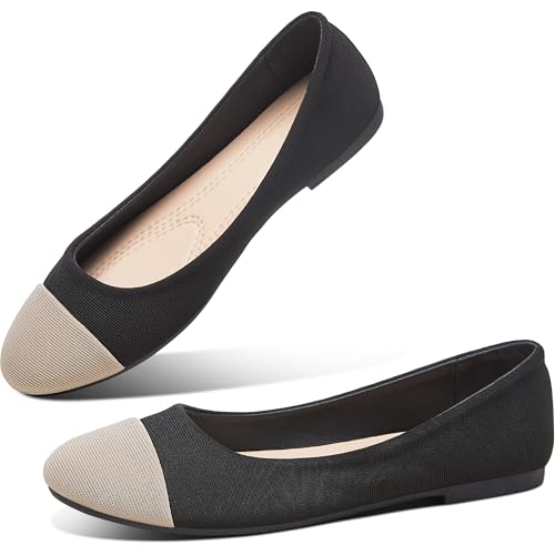 Image of Obtaom Round Toe Women Flat Shoes Slip on Girls Dress Black Ballet Flats