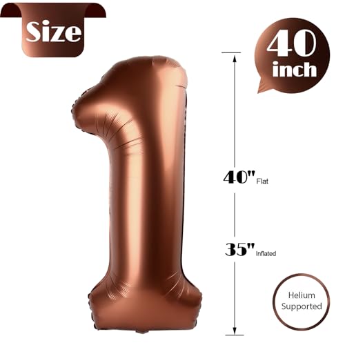 Image of IWERP 40 Inch Dark Brown 1 Balloon for First Birthday, Coffee Brown 1st Number Balloons Birthday Decorations, Chocolate Brown One Giant Number 1 Balloon