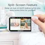 Babysense Prisma Baby Monitor with Camera and Audio, 5” HD Video Baby Monitor with 2 Cameras, 6-Color Night Light, Split Screen, Sound Machine with White Noise & Lullabies, Secure No WiFi