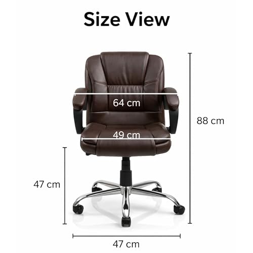 Image of Elasto Ergonomic Medium Back Office Chair | Computer Desk Chair with Lumbar Support | Height Adjustable, 360 Swivel, Padded Armrests & Seat | Heavy Duty Chrome Base for Home & Office (Brown)