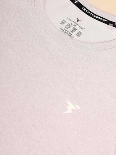 Image of TECHNOSPORT Men's Melange Slim Fit Round Neck T-Shirt Double Cool Raglan Sleeve Slip On Polyester for Gym Running Workout UPF50+ Anti Odour