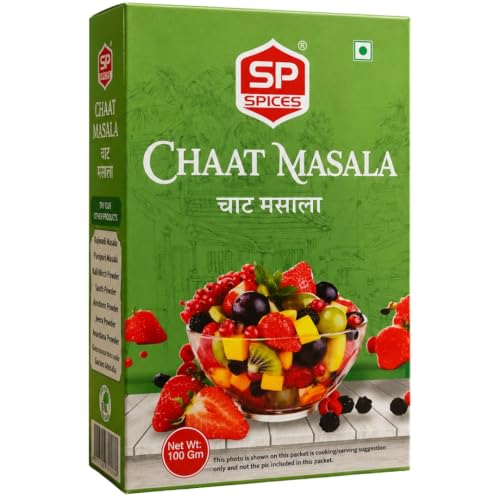 Image of SP Spices Kashmiri Mirch, Chaat Masala, Amchur, Ginger Powder & Kasoori Methi Combo Pack | Premium Indian Spices | Perfect for Cooking, Snacks, Chaat, Curries , vegetables & Marinades (100g ChatMasala)
