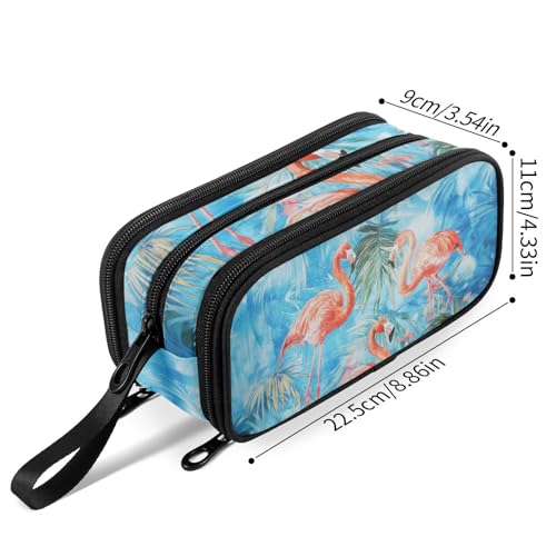 Image of Fustylead Beautiful Pink Flamingos in Jungle Large Pencil Pen Case Stationery Bag 3 Compartments School College Office Organizer