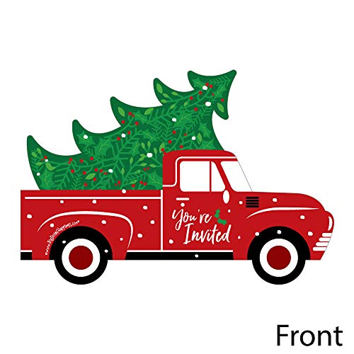 Big Dot Of Happiness Merry Little Christmas Tree - Shaped Fill-In Invitations - Red Truck Christmas Party Invitation Cards With Envelopes - Set Of 12 #TOP1