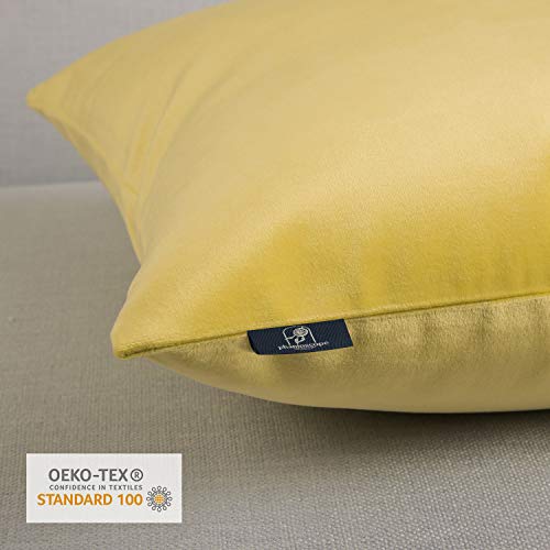 Image of Phantoscope Pack of 2 Velvet Decorative Throw Decorative Pillow Cover Soft Solid Square Cushion Case for Couch Yellow 12 x 20 inches 30 x 50 cm