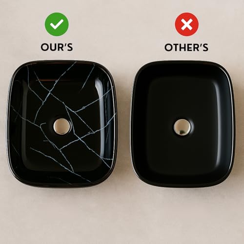 Image of Ceramic Tabletop Wash Basin - Glossy Rectangular Countertop Vessel Sink with Marble Finish for Bathroom & Vanity | Compact 18 x 13 x 5 Inch | Elegant Washbasin