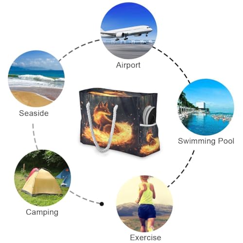 ALAZA Fox Fire Tree Animal Large Beach Bag Shoulder Swim Tote Bag for Gym Travel Women4