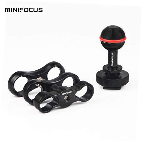 Minifocus 1'' Ball Clamp Mount With Cold Shoe Ball Mount Head Base Adapter Connector For Diving Light Arm Underwater Camera Waterproof Housings Case Video/Flash/Strobe Hot Shoes #TOP3