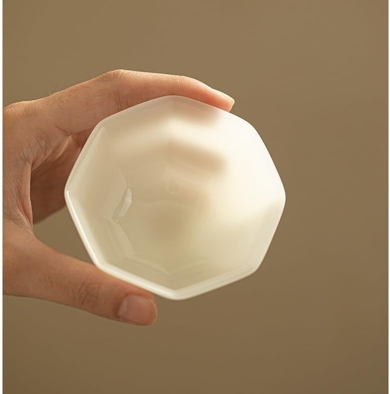 Tea Cup Handmade Unpolished Jade Ice Porcelain Plain White Eight-Sided Host Ceramic Thin Body Exquisite Soaking Container