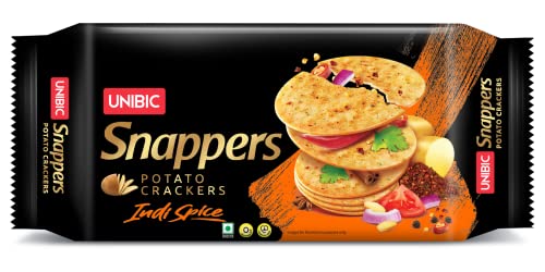 Image of UNIBIC Snappers, Assorted Pack | Potato Crackers | Cream n Onion, Indi Spice, Achari Mango | (Pack of 3), 900g | Potato Biscuits