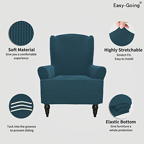 Image of Easy-Going Stretch Wingback Chair Sofa Slipcover Deep Teal
