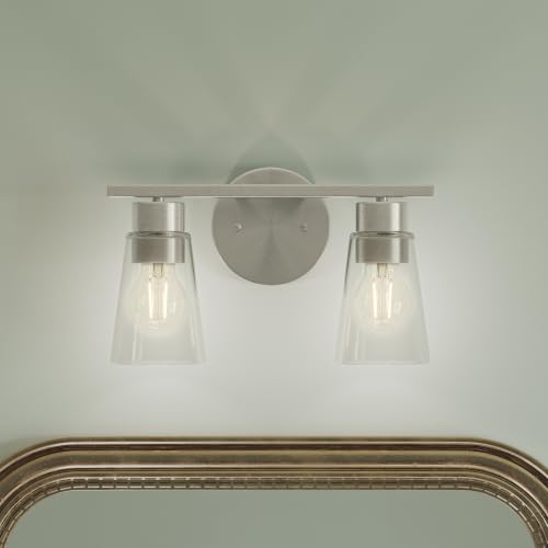 Image of Kichler Stamos 13.25 inch 2-Light Soft Modern Vanity Light with Clear Glass in Brushed Nickel, (8.25 inch H x 13.25 inch W), 55120NICLR