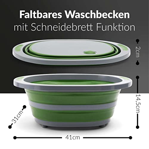 Multifunktion Schneidebrett & Spülbecken | Faltbare Spülschüssel in Grün Grau | Camping Faltschüssel | Wohnmobil Zubehör… - Image 4