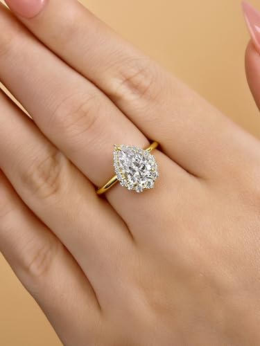 2.0CT Elongated Pear Shaped Engagement Ring, Halo 925 Sterling Silver Simulated Diamond Promise Wedding Ring for Women3