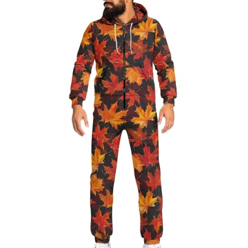 Yewattles Vintage Maple Leaf for Women Men Long Sleeve Hooded Playsuits Rompers Adult Casual Jumpsuits Unisex Party Pajamas Sleepwear