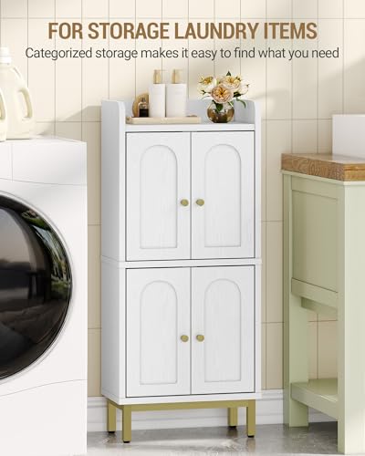 Hzuaneri Bathroom Cabinet, Small Storage Cabinet with 4 Doors, Bathroom Organizers and Storage Cabinets with Adjustable Feet. Cabinets Freestanding for Living Room, Kitchen, 7.1\"D x 14.6\"W x 32.7\"H