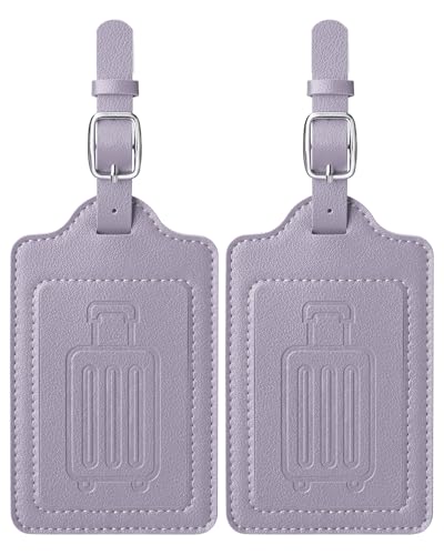 Image of Teskyer Luggage Tags, Thick & Durable, Easy to Identify, Privacy Protection, TSA Approved Travel Essentials Suitcase Tags - 2 Pack, Purple