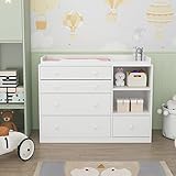 Cambiador, mueble cambiador, estante cambiador con 5 cajones, arcón para bebé,...