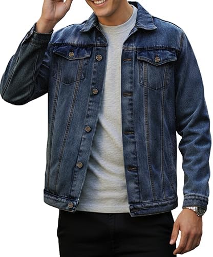 Denim Jacket Men - Casual Vintage Regular Fit Button Down Trucker...