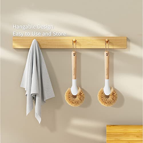 Kpoooku Pot Brush for Cleaning-2Pack Natural Coconut Fiber Washing Brushes with Wooden Handle - Thumbnail 5